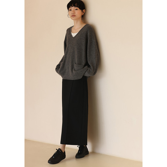 ロングスカート　立体縫い合わせライン　シンプルロングスカート　ブラック　S-XL #338　 15枚目の画像
