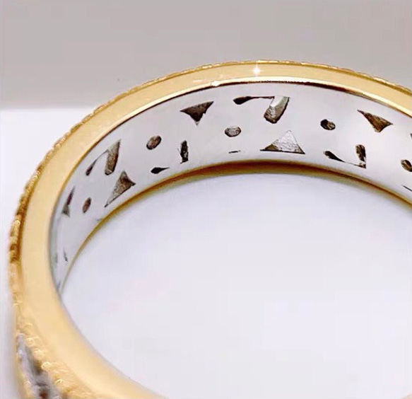 レース バンド ゴールド ミル打ち 高炭素ダイヤモンド キラキラ ゴージャス 白 シンプル ホワイト 指輪 リング 13枚目の画像