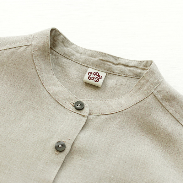 適合季節變換的亞麻兩用立領襯衫裙（自然米色）OP33。 第12張的照片