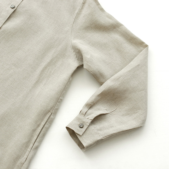 適合季節變換的亞麻兩用立領襯衫裙（自然米色）OP33。 第14張的照片
