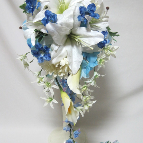 アートフラワーブーケカサブランカとブートニア 豪華カサブランカブーケ ブトニアセットブライダル アート