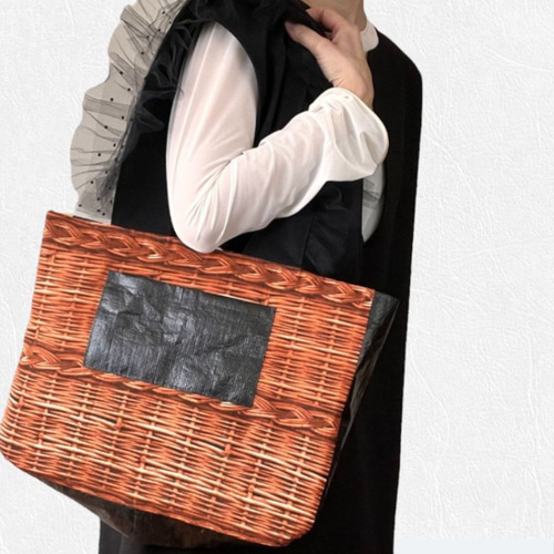 マチ付き パッチワークバッグ リバーシブル チュール 持ち手  