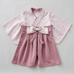 hakama romper 　｜ポピー×ピンク|袴ロンパース 4枚目の画像