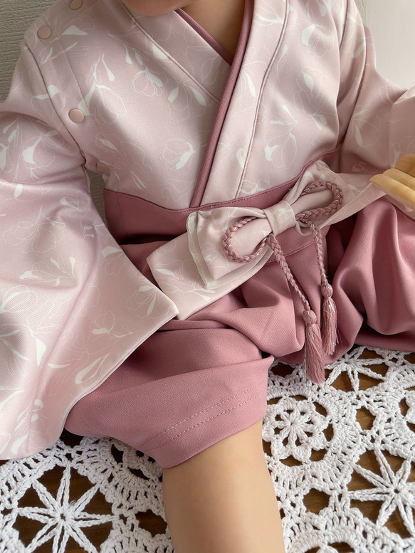 hakama romper 　｜ポピー×ピンク|袴ロンパース 5枚目の画像