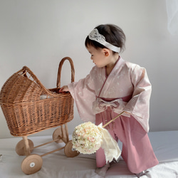 hakama romper 　｜ポピー×ピンク|袴ロンパース 2枚目の画像