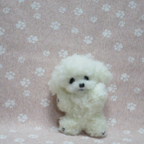 羊毛フェルト 犬 テディベア プードル 白 ホワイト トイ