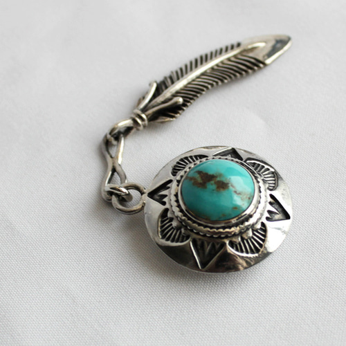 コンチョ ボタン/ネジ式/天然石・ターコイズ/ネイティブフェザー