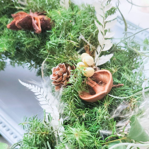 受注生産】幸せ繋ぐ 森のフレッシュグリーンリース 真鍮のベル