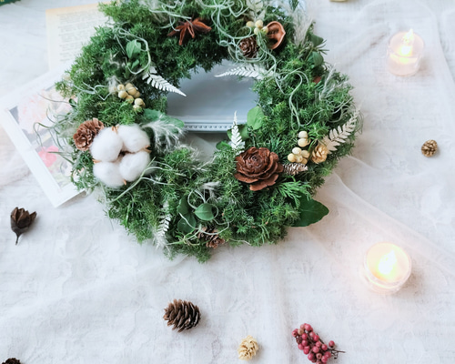 受注生産】幸せ繋ぐ 森のフレッシュグリーンリース 真鍮のベル