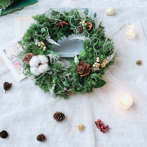 受注生産】幸せ繋ぐ 森のフレッシュグリーンリース 真鍮のベル