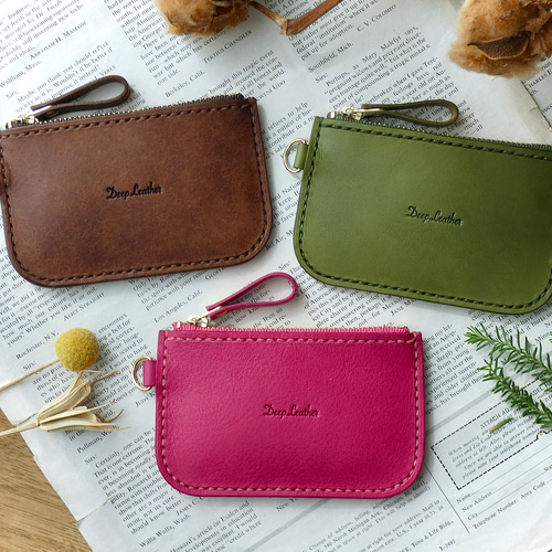 イタリア革の小物入れ／オリーブグリーン 小銭入れ・コインケース