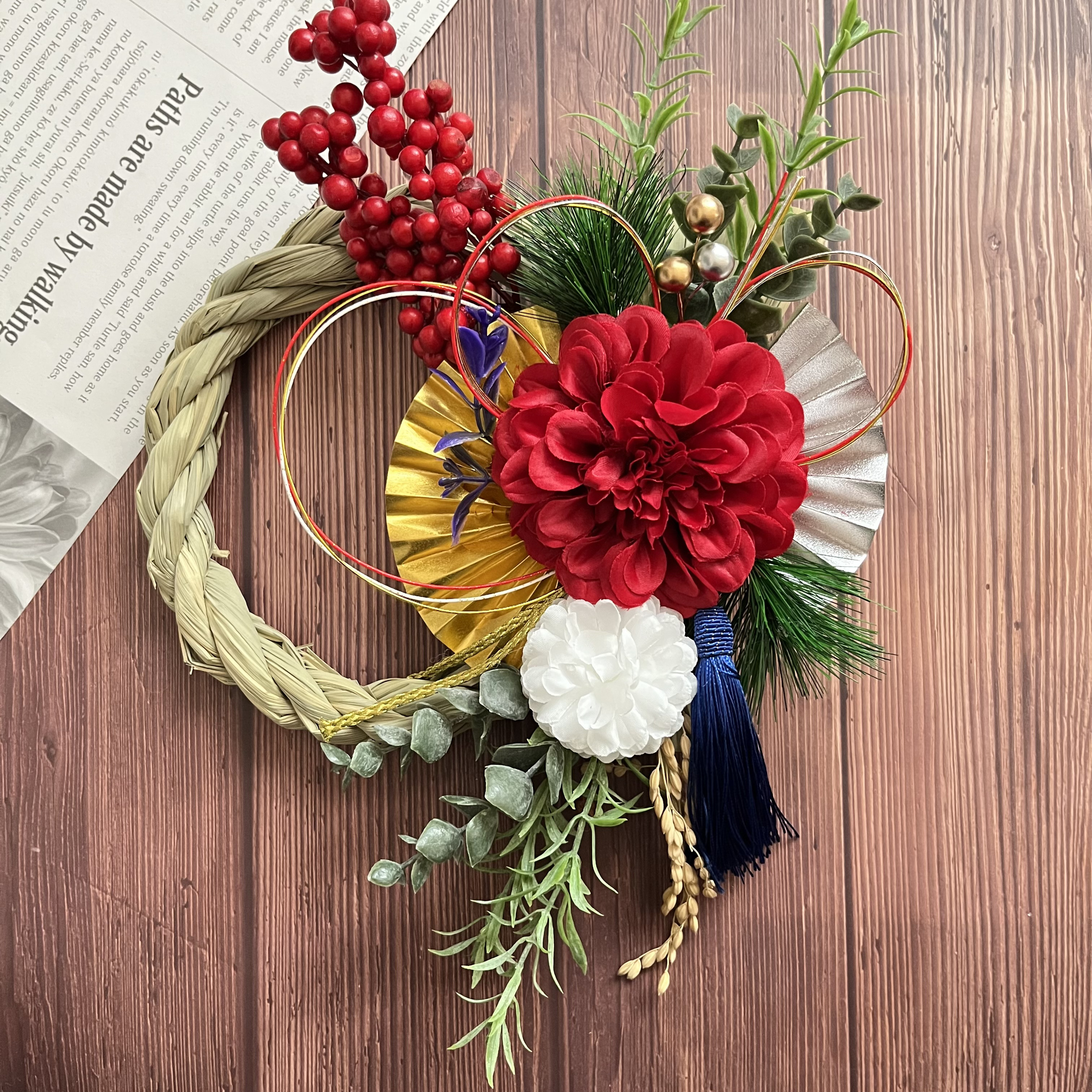 2way お正月arrangement しめ縄リース⑥　red ver. 2way お正月arrangement しめ縄リース⑥ red ver. 2way お正月