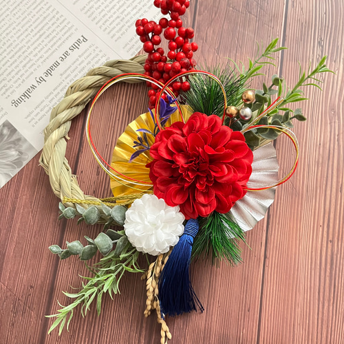 19.しめ縄リース No.74 カラー八の字しめ縄リース2024 ハンドメイドお正月飾り