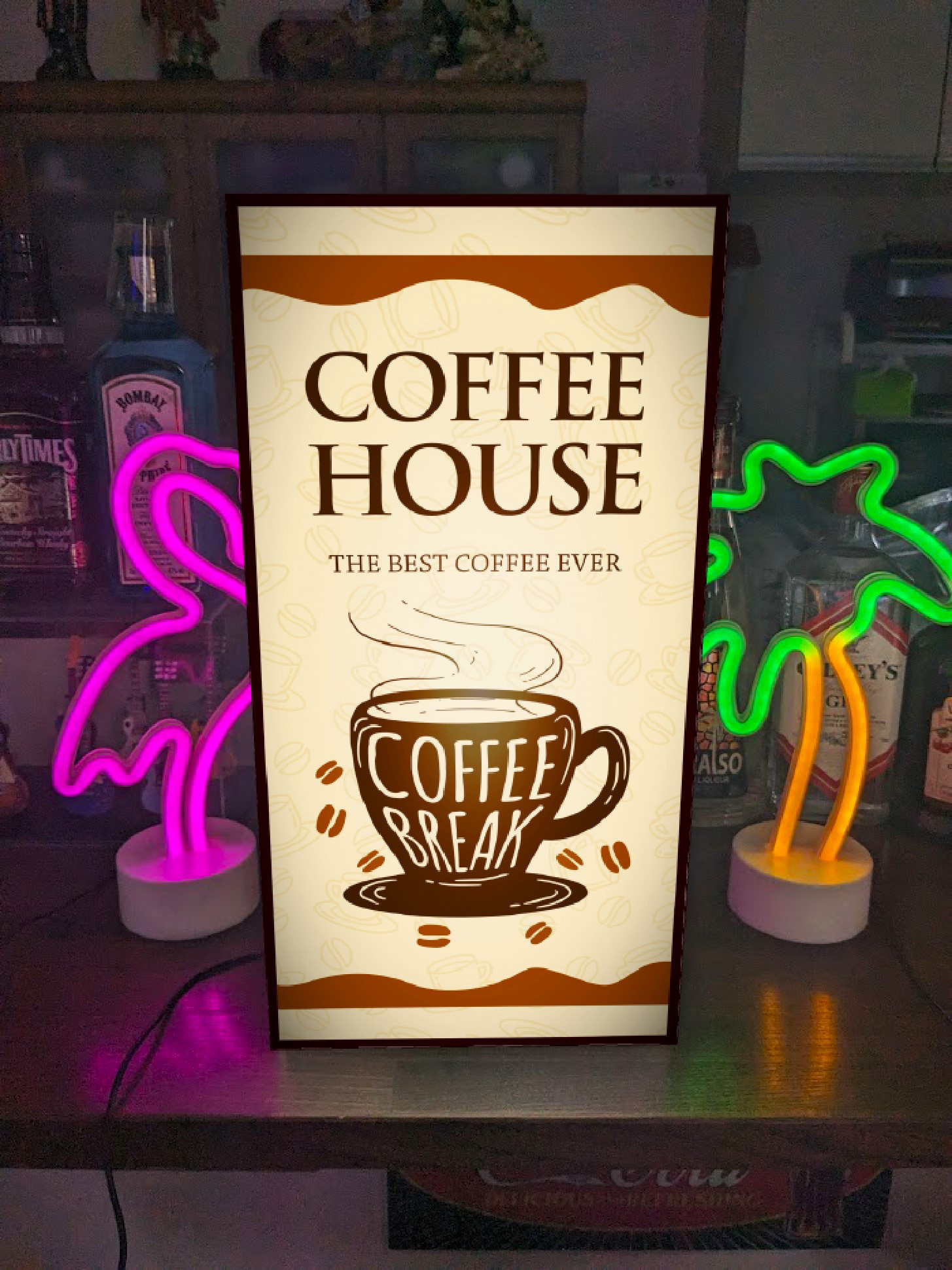 【Lサイズ◆文字変更無料】コーヒーハウス 珈琲 カフェ 喫茶 店舗 自宅 ランプ 照明 看板 置物 雑貨 ライトBOX