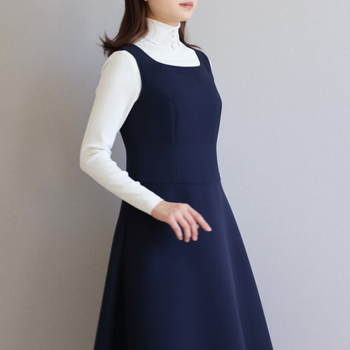 3サイズ展開◎】ウエスト切り替え フレアジャンパースカート【ネイビー