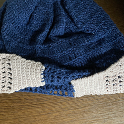 手編み　コットンのリボンターバン帽子・ケア帽子　 6枚目の画像