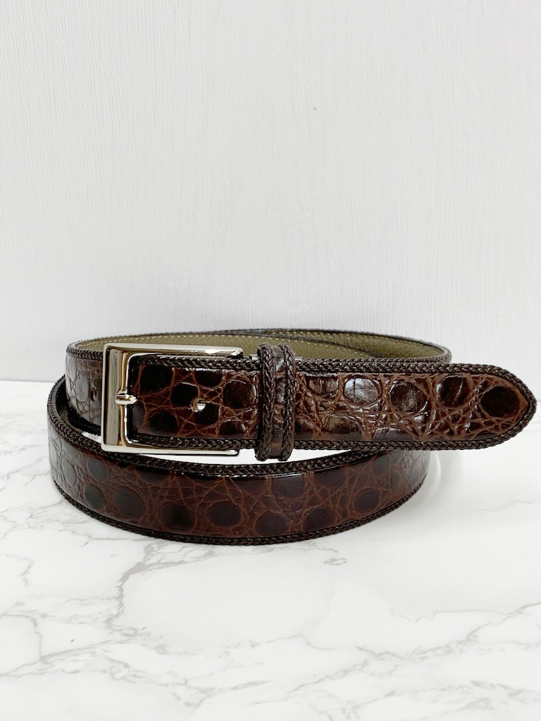 日本製　イタリアンレザー　クロコダイル エンボス　牛革　上質　３０mm幅　ベルト　メッシュのせ　フリーサイズ