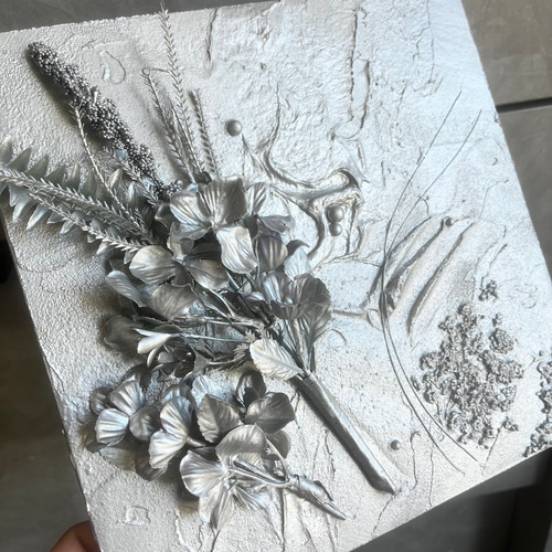 モダンアート 花 24×24㎝ テクスチャーアート 現代アート 絵画