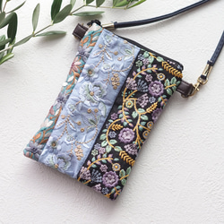 【限定１点】インド刺繍リボンのミニバッグ（カンタキルト/インド刺繍/スマホショルダー） 1枚目の画像