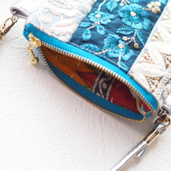 【限定１点】インド刺繍リボンのミニバッグ（カンタキルト/インド刺繍/スマホショルダー） 2枚目の画像
