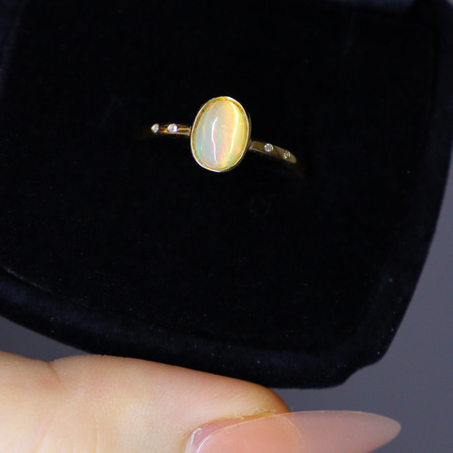 天然ダイヤモンド付きオパールリングk18 K18(18金) オパール付きリング