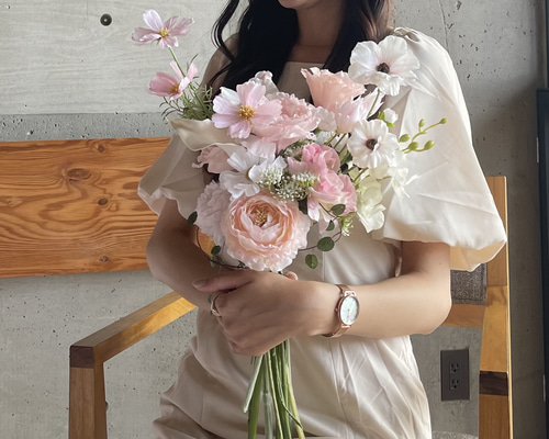 韓国ウェディングブーケ&ブートニア(ピン付き) 韓国ウェディングブーケ/ホワイトウェディング/造花ブーケ/ブートニア