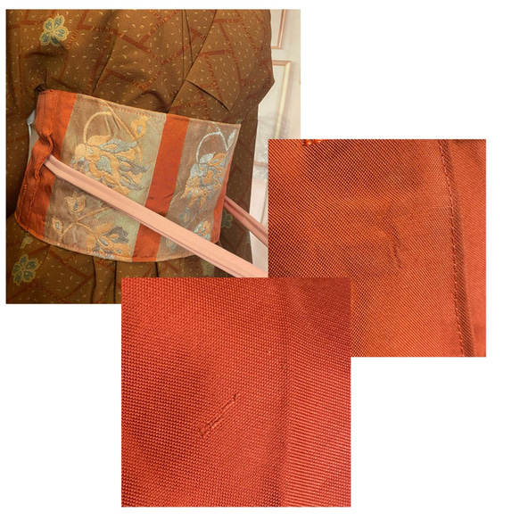 着物 洗える 化繊 ワンピース ドレス ハンドメイド リメイク 帯サッシュベルト 和洋折衷 8枚目の画像