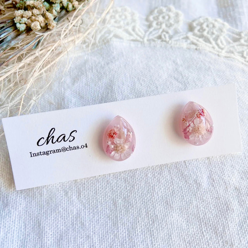 ピンクフラワーレジン×スパンコール♡花びら ピアス イヤリング