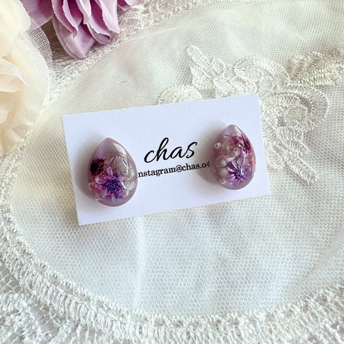 kawaii♡リトルウッズ蕾 雫レジン 薔薇 スワロ ピアス/イヤリング