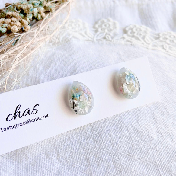 しずくブルー ドライフラワーレジンピアス イヤリング ピアス