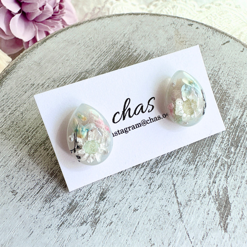 しずくブルー ドライフラワーレジンピアス イヤリング ピアス