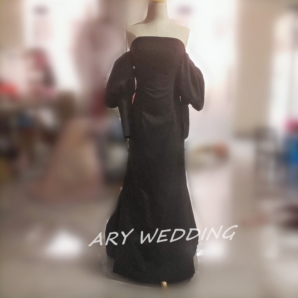 上品！パーティードレス 黒 ベアトップ  取り外し可能姫袖  エレガント 2次会/謝恩会 ロングドレス