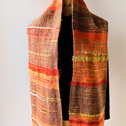 暖色系で温かみある 手織り ウールマフラー/防寒 プレゼント（23-06） 10枚目の画像