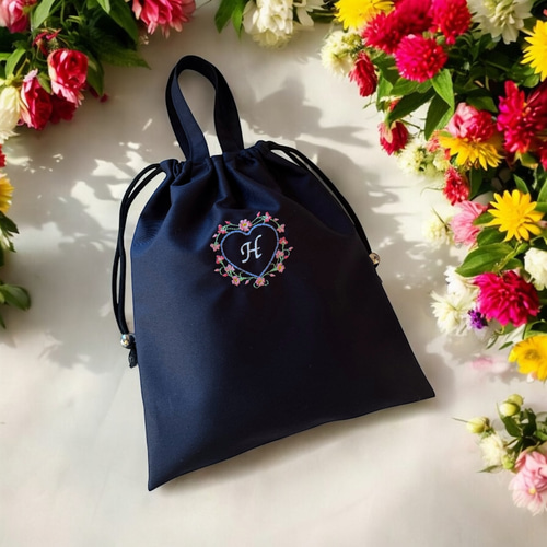 ハート×イニシャルが可愛い／レッスンバッグ|リバティ|名入れ|刺繍