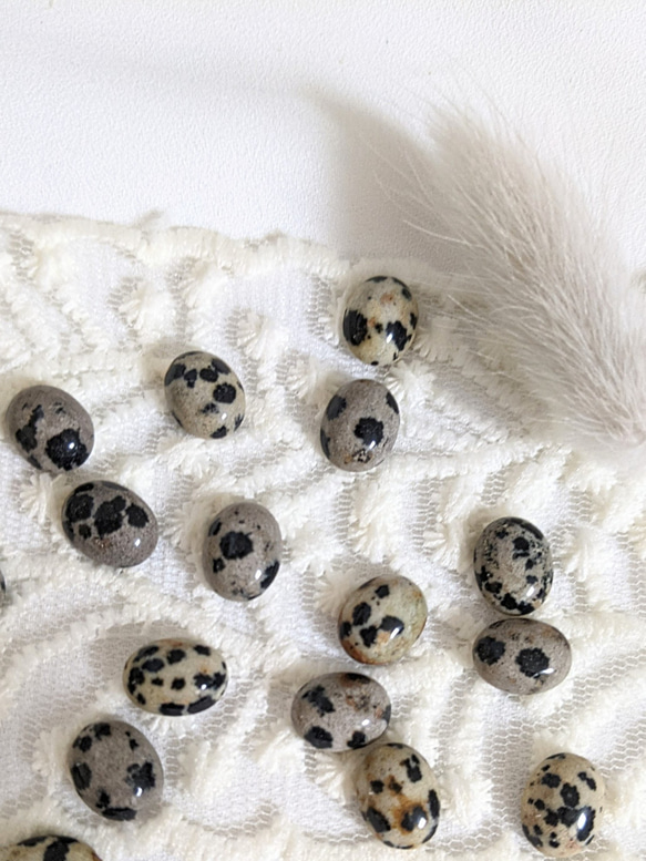 天然石 ダルメシアンジャスパー オーバル カボション 10✕8㍉ 4個 パーツ 1枚目の画像