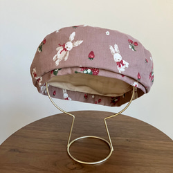 うさぎと苺のコーデュロイベレー帽（ブラウン）　ベビー・キッズ 2枚目の画像