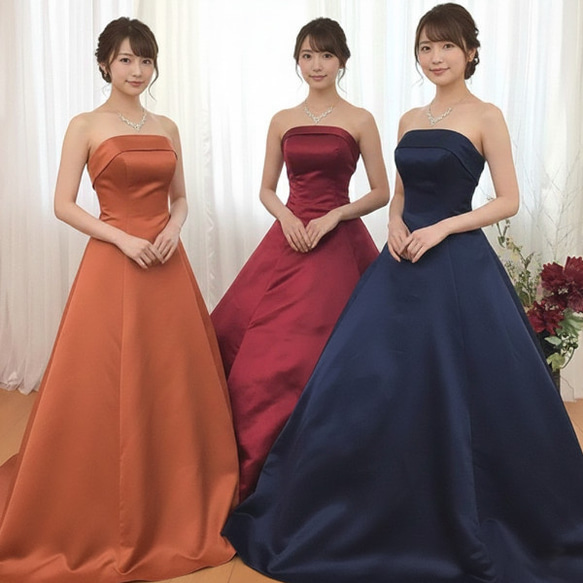 カラードレス シンプルAライン 結婚式 前撮り演奏会ドレス ワイン