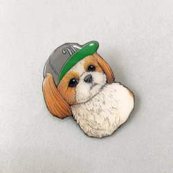 シーズー    帽子 ブローチ　オリジナル イラスト 犬 いぬ わんちゃん　 2枚目の画像