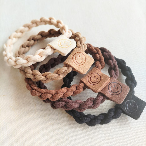 ヘアゴム スマイルタグ付き 鎖編み ベーシックカラー5色×2 10個