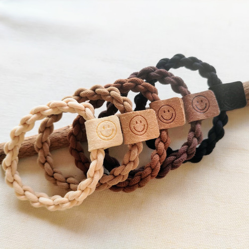 ヘアゴム スマイルタグ付き 鎖編み ベーシックカラー5色×2 10