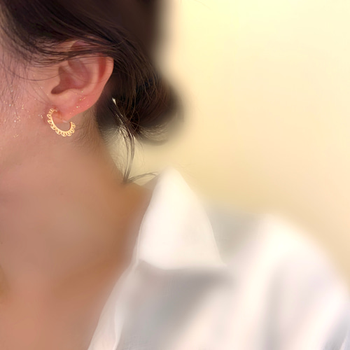 18kgp◇scallop lace hoop earringsスカラップレースのフープ
