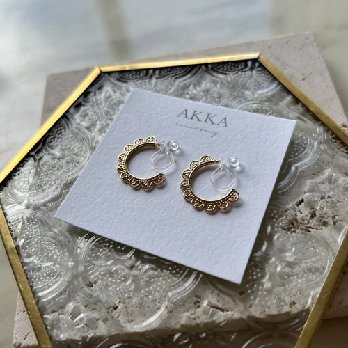 18kgp◇scallop lace hoop earringsスカラップレースのフープ