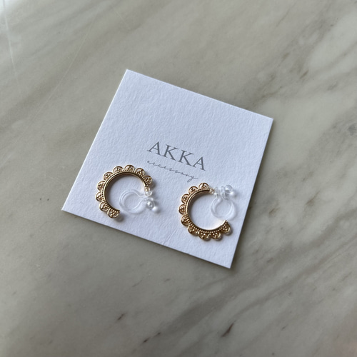 ストロップビーズフープイヤリング 18kgp◇scallop lace hoop earringsスカラップレースのフープ