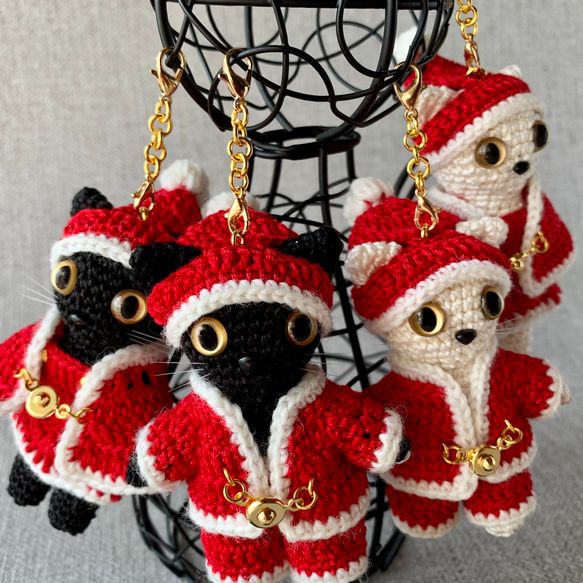 《着せ替え服》ガーランドにも　サンタクロース衣装  コスプレ　クリスマスツリー　あみぐるみ猫 15枚目の画像