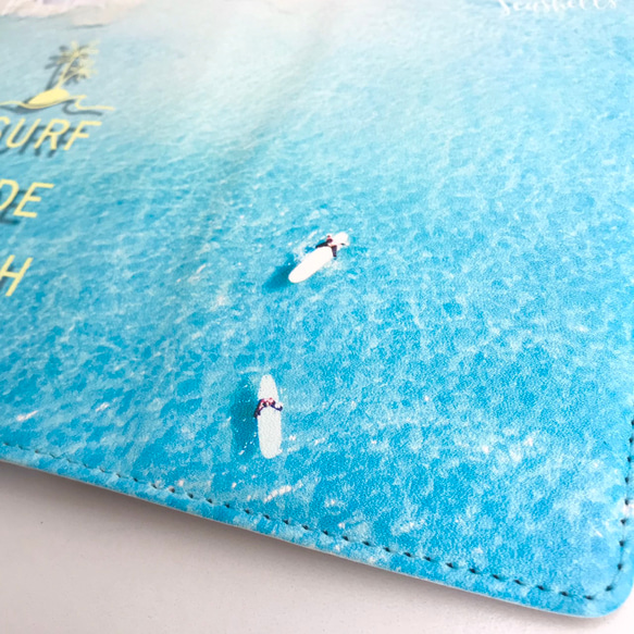 ハワイアン手帳型iphoneケース ブックタイプケース サーフィンの写真 波待ち サーファー 交通系カード入れ 4枚目の画像