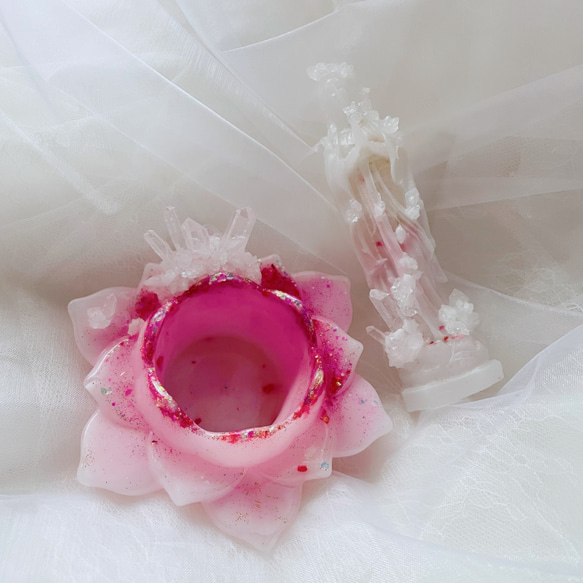 Crystal Maria & Lotus --マリア様と蓮の花のキャンドルホルダー♡Pink--【心のお守りセット】 7枚目の画像