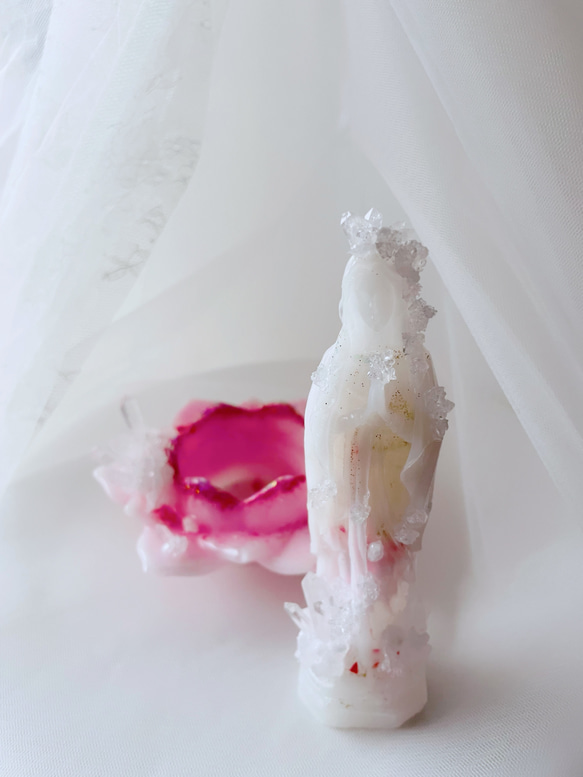 Crystal Maria & Lotus --マリア様と蓮の花のキャンドルホルダー♡Pink--【心のお守りセット】 4枚目の画像