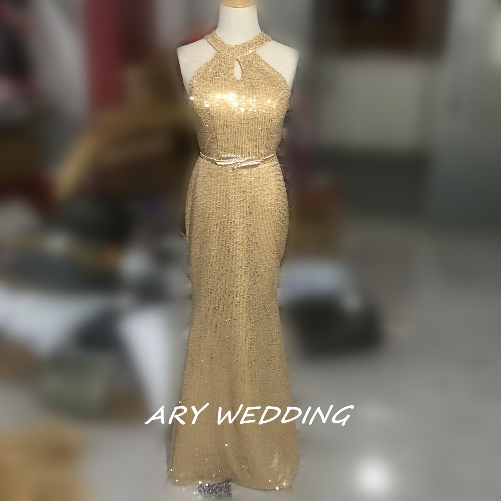 華やか カラードレス ゴールド アンモニア レース スパンコール マーメイドライン イブニングドレス