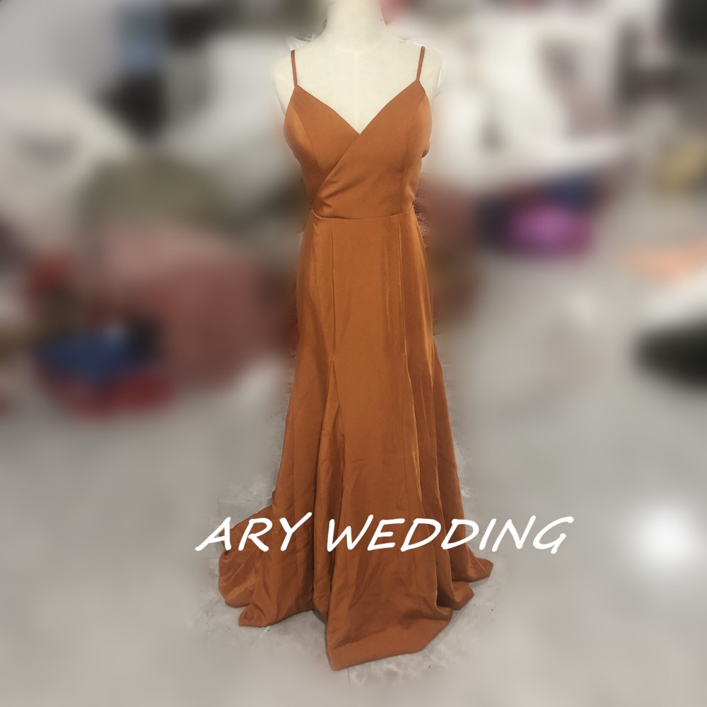 人気上昇！カラードレス テラコッタ リボン 前撮り 結婚式 二次会　ソフトマーメイドライン