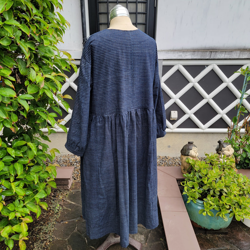 着物リメイク 手作り 絵絣 書生絣 ワンピース ワンピース hanahukujun  